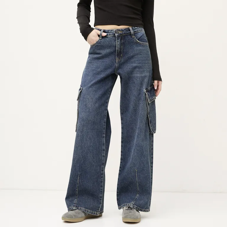 Jeans Cargo Tiro Medio Mujer