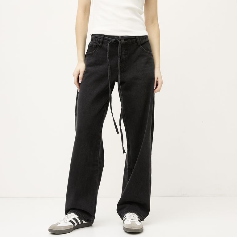 Jeans Cinturón Wide Leg Tiro Medio Mujer