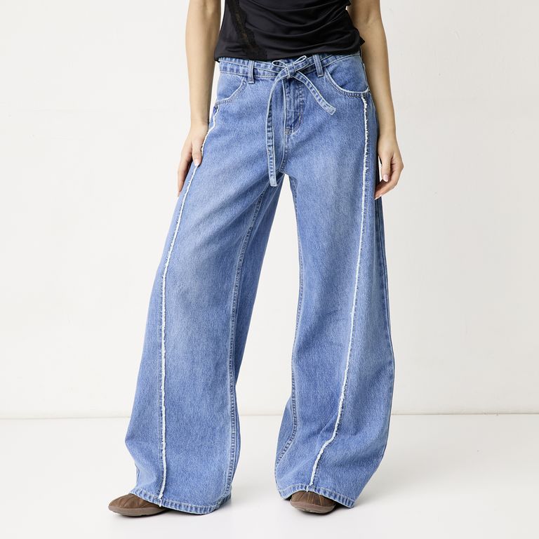 Jeans Cinturón Wide Leg Tiro Medio Mujer