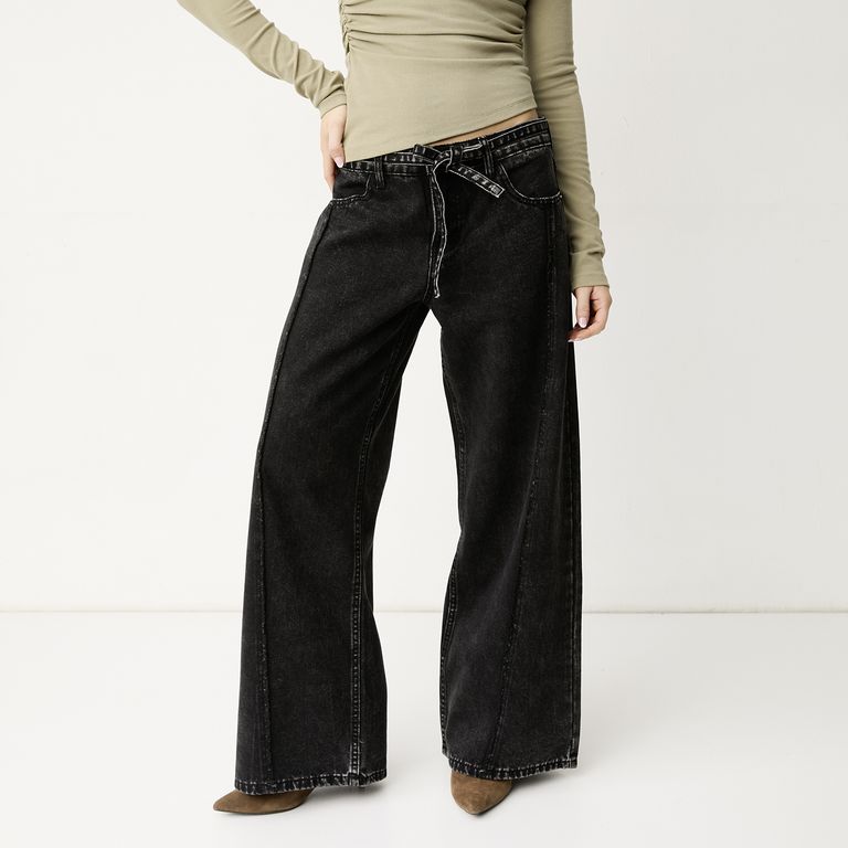 Jeans Cinturón Wide Leg Tiro Medio Mujer