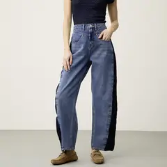 BASEMENT - Jeans Barrel Tiro Alto Mujer