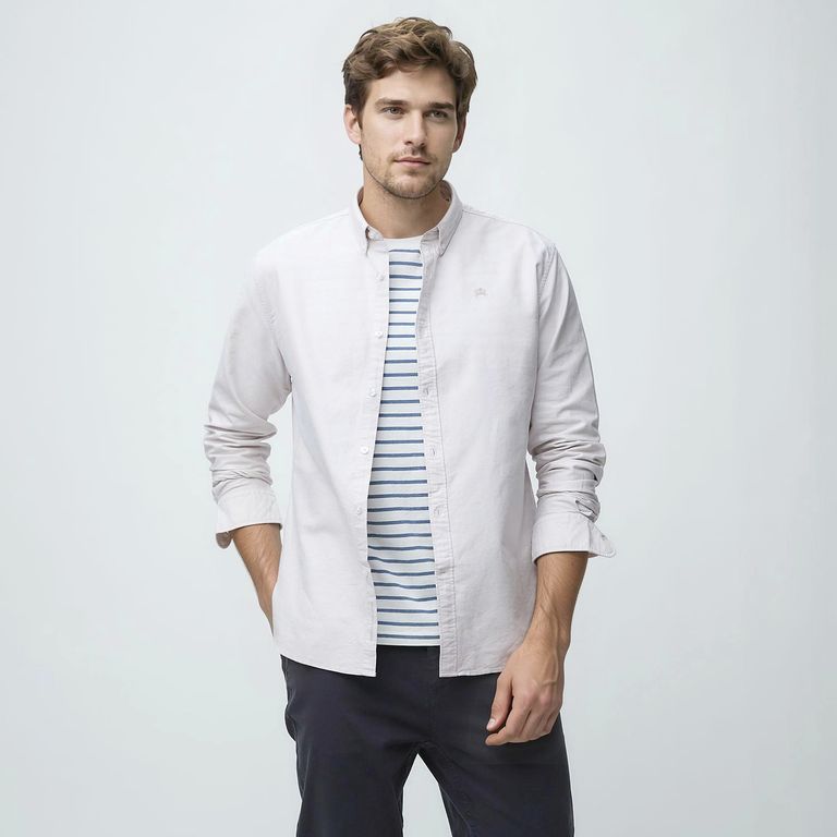 Camisa Manga Larga Oxford Slim Fit Algodón Hombre