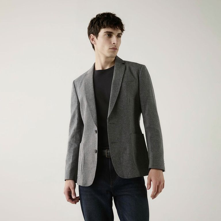 Blazer Con Lino Texturado Hombre