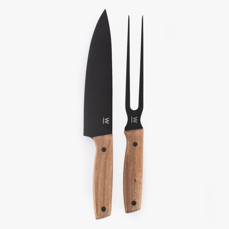 Set 2 Accesorios Parrilla (Cuchillo + Trinche) Acero Inoxidable Grill