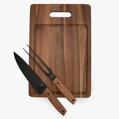 WURDEN - Set 3 Accesorios Parrilla (Cuchillo + Trincho + Tabla) Acero Inoxidable Grill