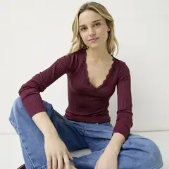 SYBILLA - Polera Manga Larga Encaje Mujer