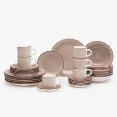 MICA - Juego de Vajilla 30 Piezas Beige Cerámica