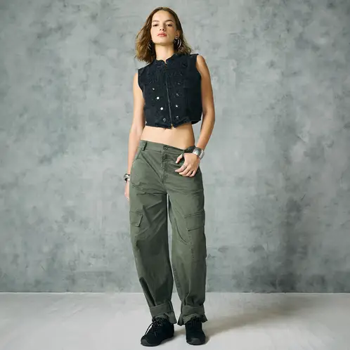AMERICANINO - Pantalón Tiro Medio Baggy Mujer