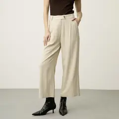 BASEMENT - Pantalón Fluido Tiro Alto con Lino Mujer