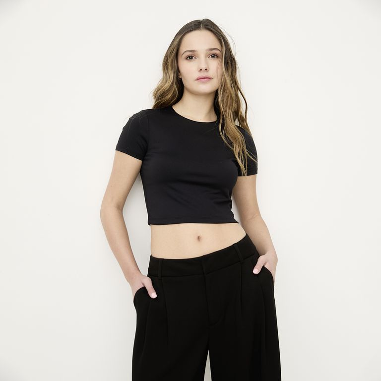 Polera Básica Cropped Manga Corta Mujer