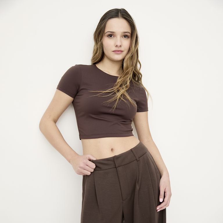 Polera Básica Cropped Manga Corta Mujer