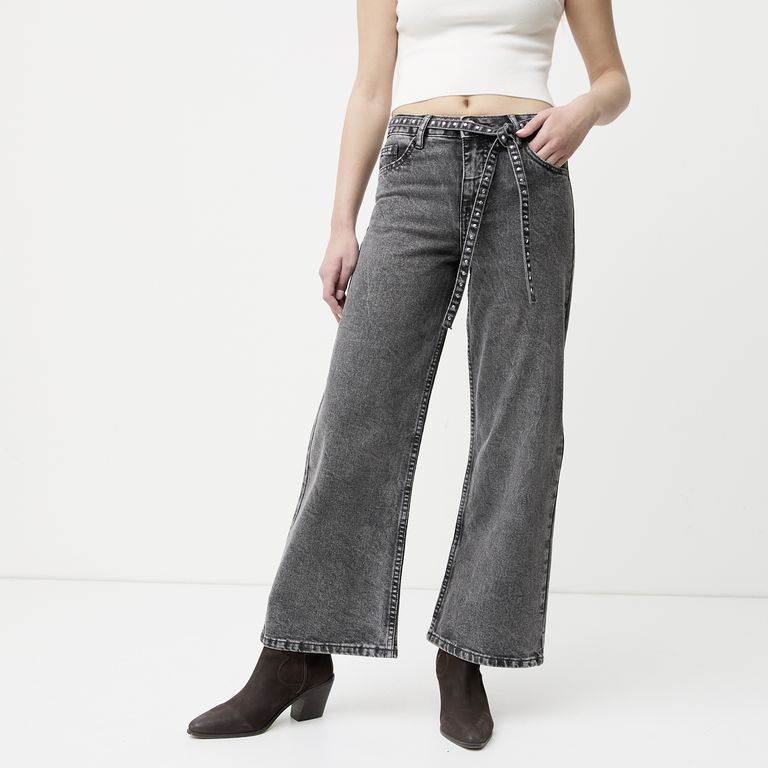 Jeans Cinturón Wide Leg Tiro Medio Mujer