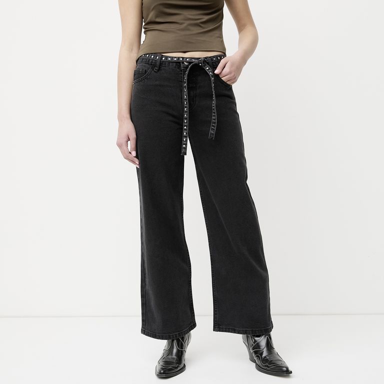 Jeans Cinturón Wide Leg Tiro Medio Mujer