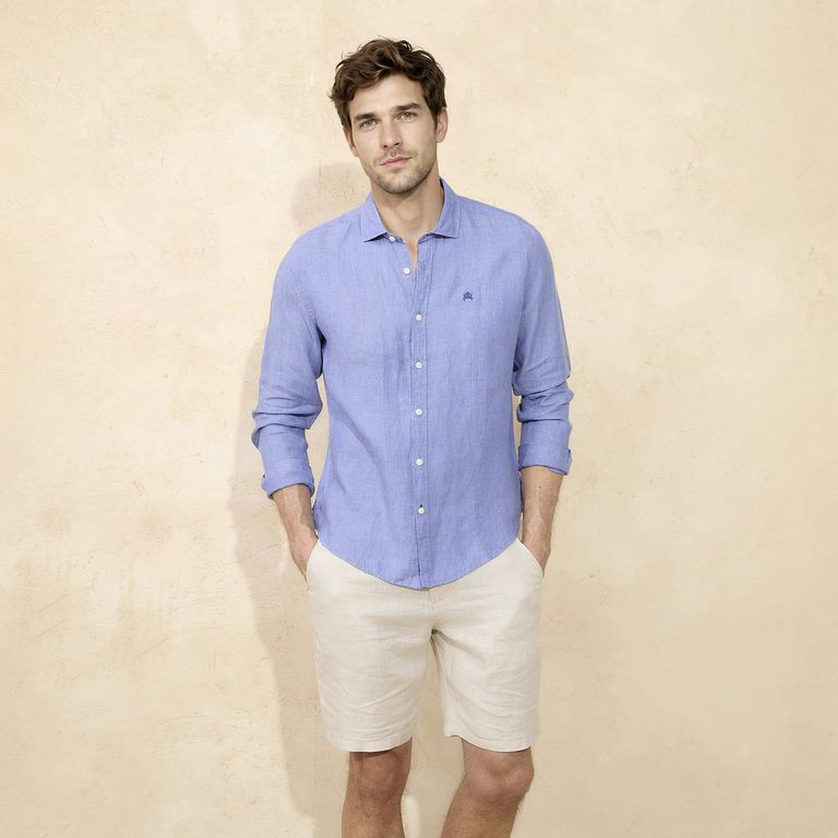 Camisa Lino Manga Larga Hombre