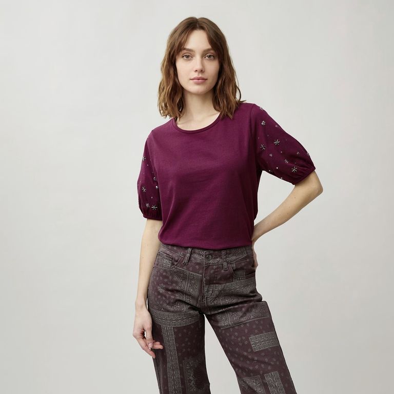Polera Mujer Manga Globo