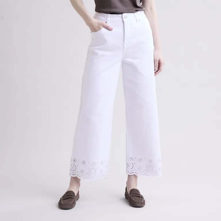Jeans Tiro Alto Wide Leg Bordado Mujer