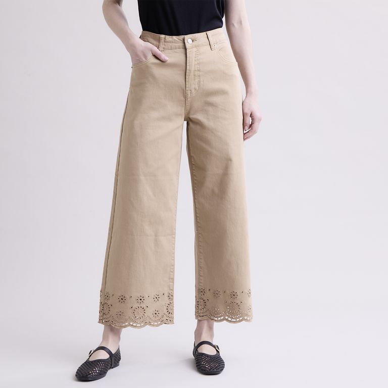 Jeans Tiro Alto Wide Leg Bordado Mujer