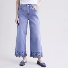 UNIVERSITY CLUB - Jeans Tiro Alto Wide Leg Bordado Mujer