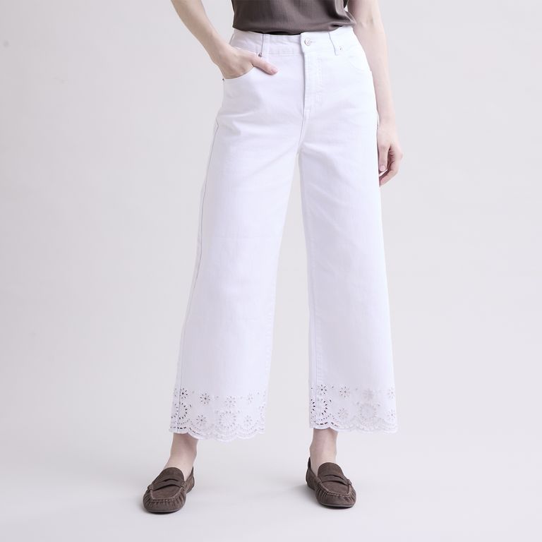 Jeans Tiro Alto Wide Leg Bordado Mujer