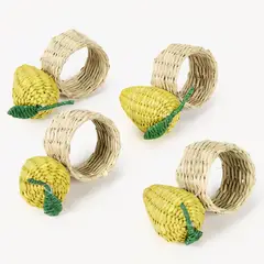 ROBERTA ALLEN - Set 4 Anillos de Servilleta Limón Fibra Natural