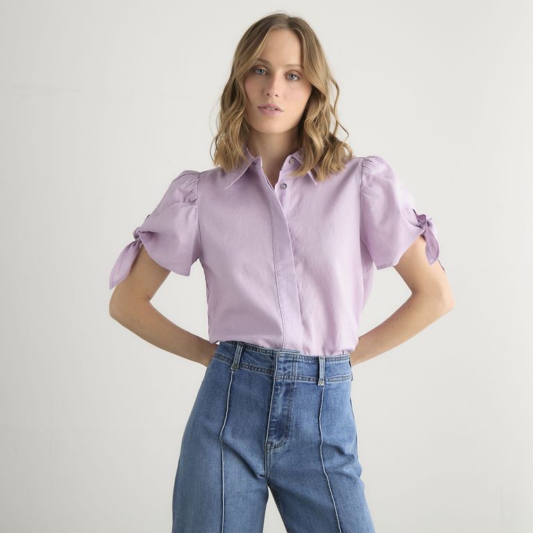 Blusa Manga Corta 100% Lino Mujer