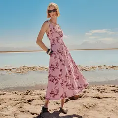 BASEMENT - Vestido Bordado con Lino Italia Mujer