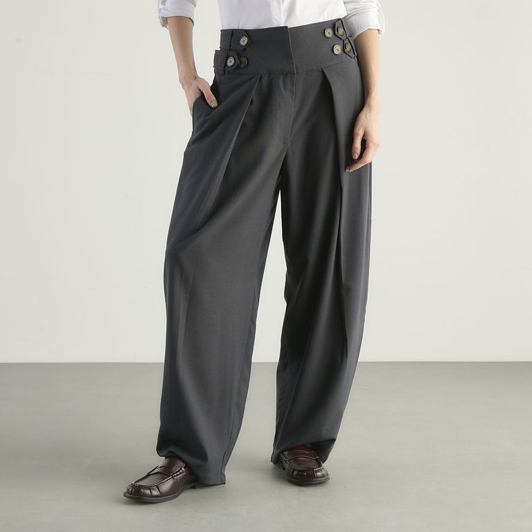 Pantalón Pinzas con Lana Tiro Alto Mujer