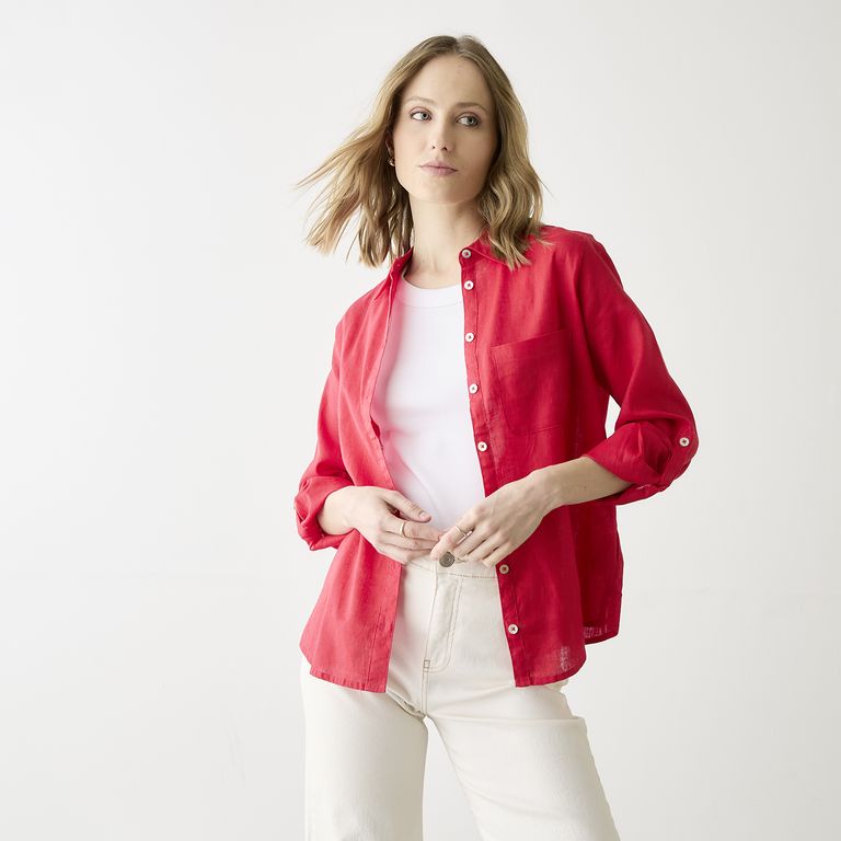 Blusa Lino Manga Larga Mujer