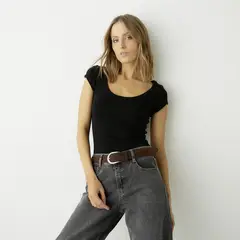 BASEMENT - Polera Rib Manga Corta Mujer