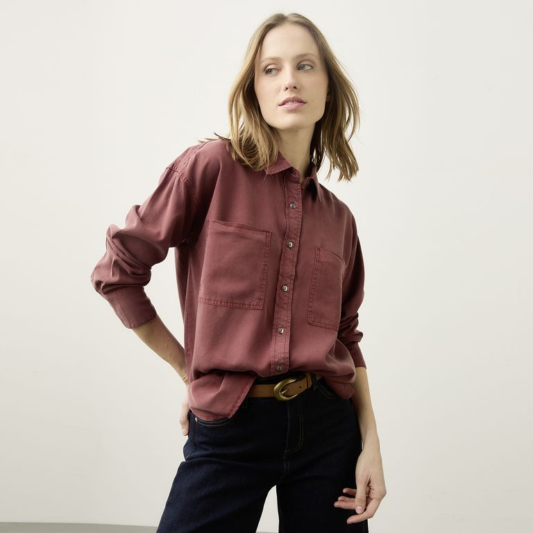 Blusa Camisera Manga Larga Tencel Mujer