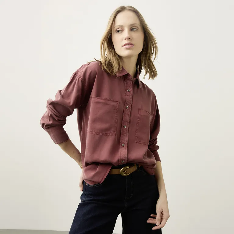 Blusa Camisera Manga Larga Tencel Mujer