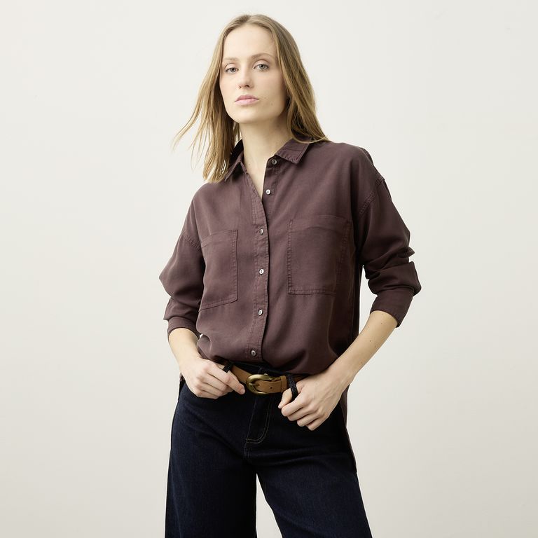 Blusa Camisera Manga Larga Tencel Mujer