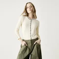 BASEMENT - Chaleco Manga Larga Mujer Cuello Redondo Liso