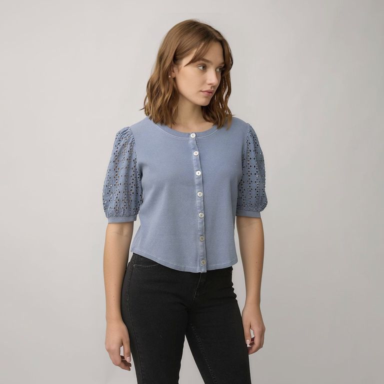 Polera Botones Manga Globo Mujer