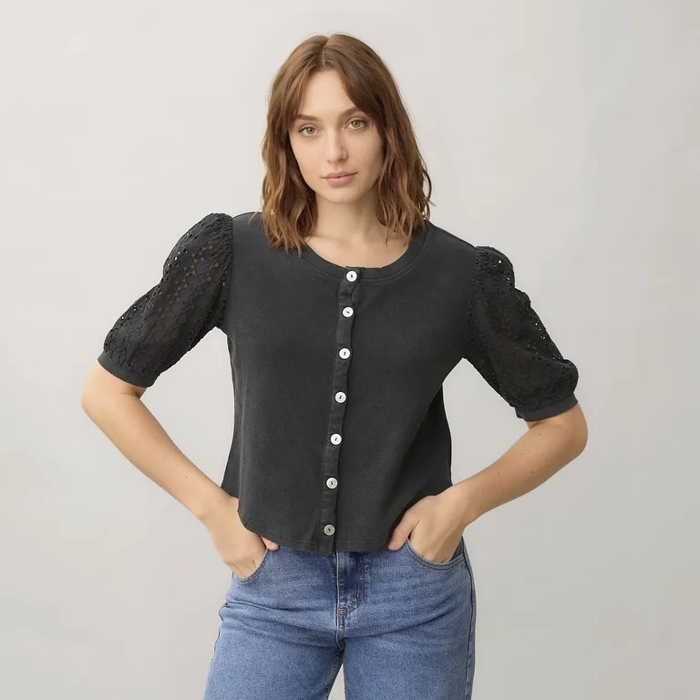 Polera Botones Manga Globo Mujer