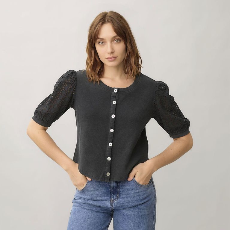 Polera Botones Manga Globo Mujer