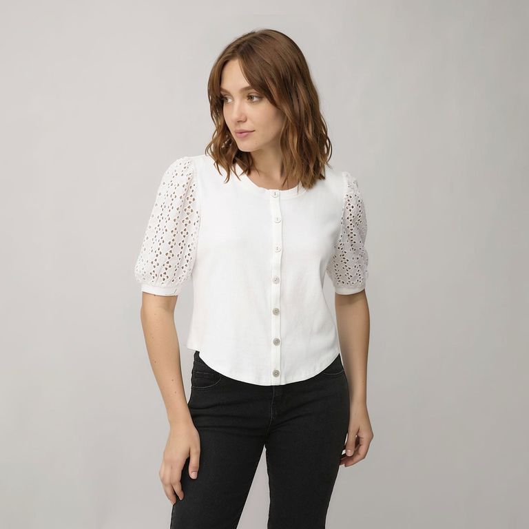 Polera Botones Manga Globo Mujer