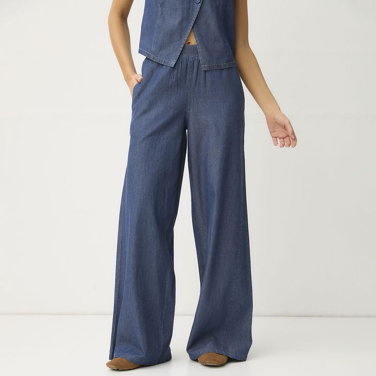 Pantalón Tiro Medio Wid Leg Mujer