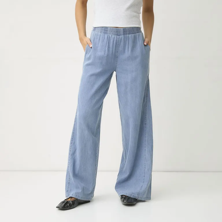 Pantalón Tiro Medio Wid Leg Mujer