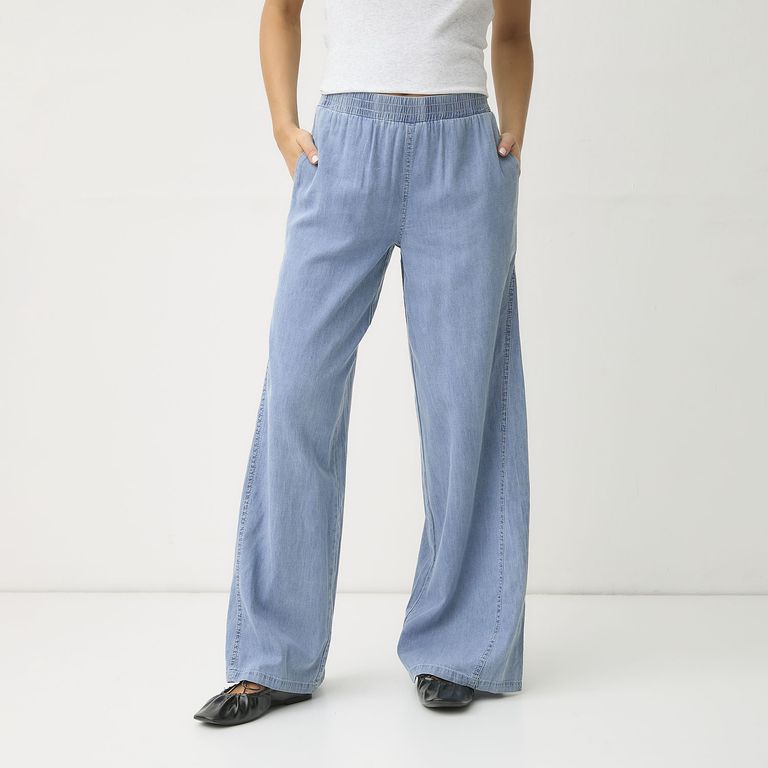 Pantalón Tiro Medio Wid Leg Mujer