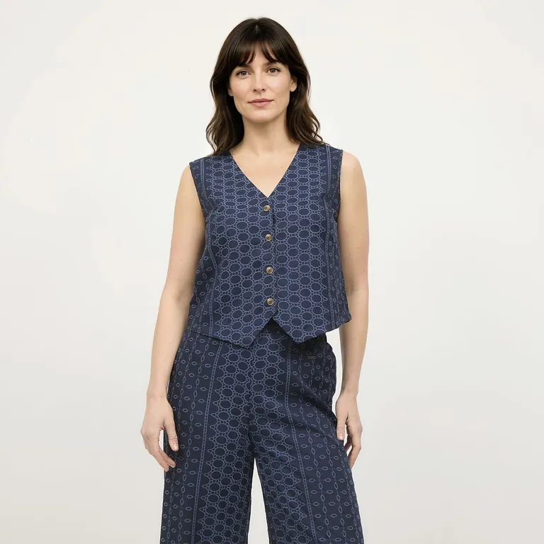 Blusa Bordada Sin Mangas Mujer
