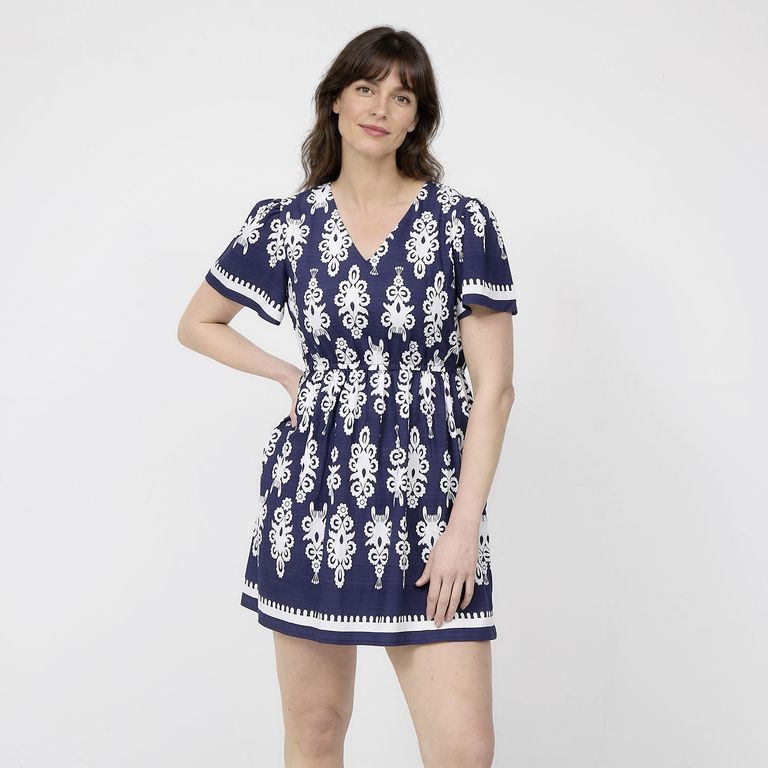 Vestido Corto Manga Corta Mujer