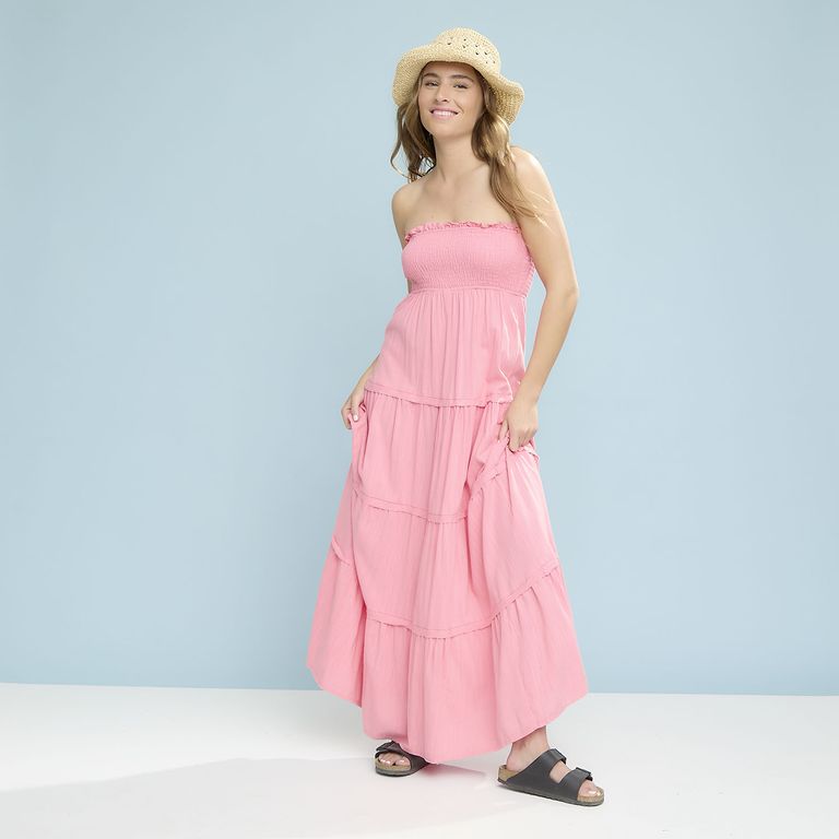 Vestido Largo Halter Con Panal Mujer