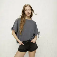 AMERICANINO - Polera Algodón Bordado Tachas Mujer