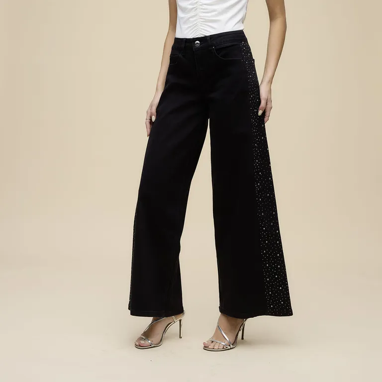 Jeans Wideleg Strass Mujer