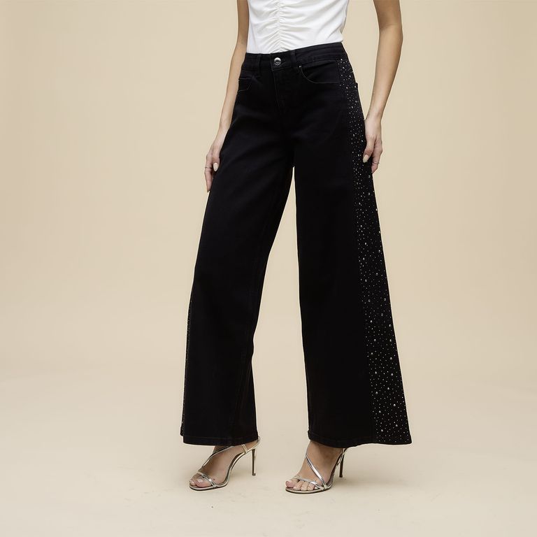 Jeans Wideleg Strass Mujer