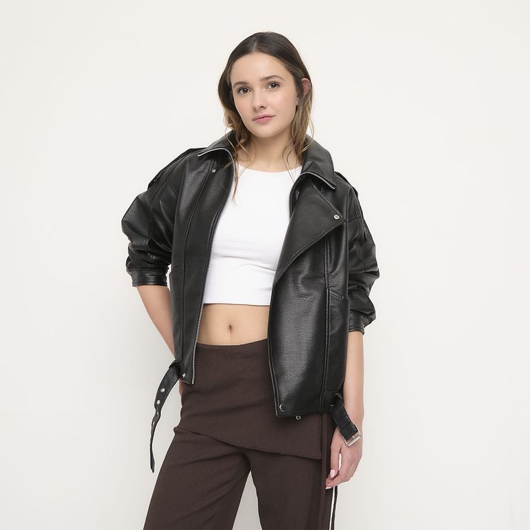 Chaqueta Efecto Cuero Mujer
