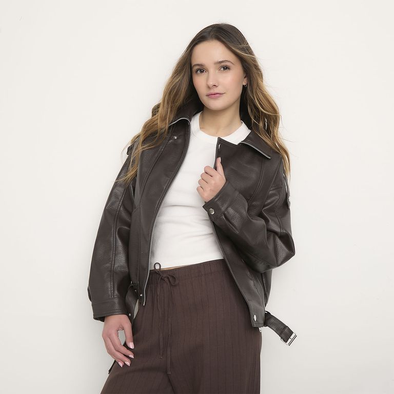Chaqueta Efecto Cuero Mujer