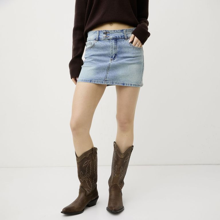 Falda Mini Tachas Denim Mujer