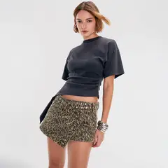 AMERICANINO - Falda Short Asimétrica Denim Tachas Mujer